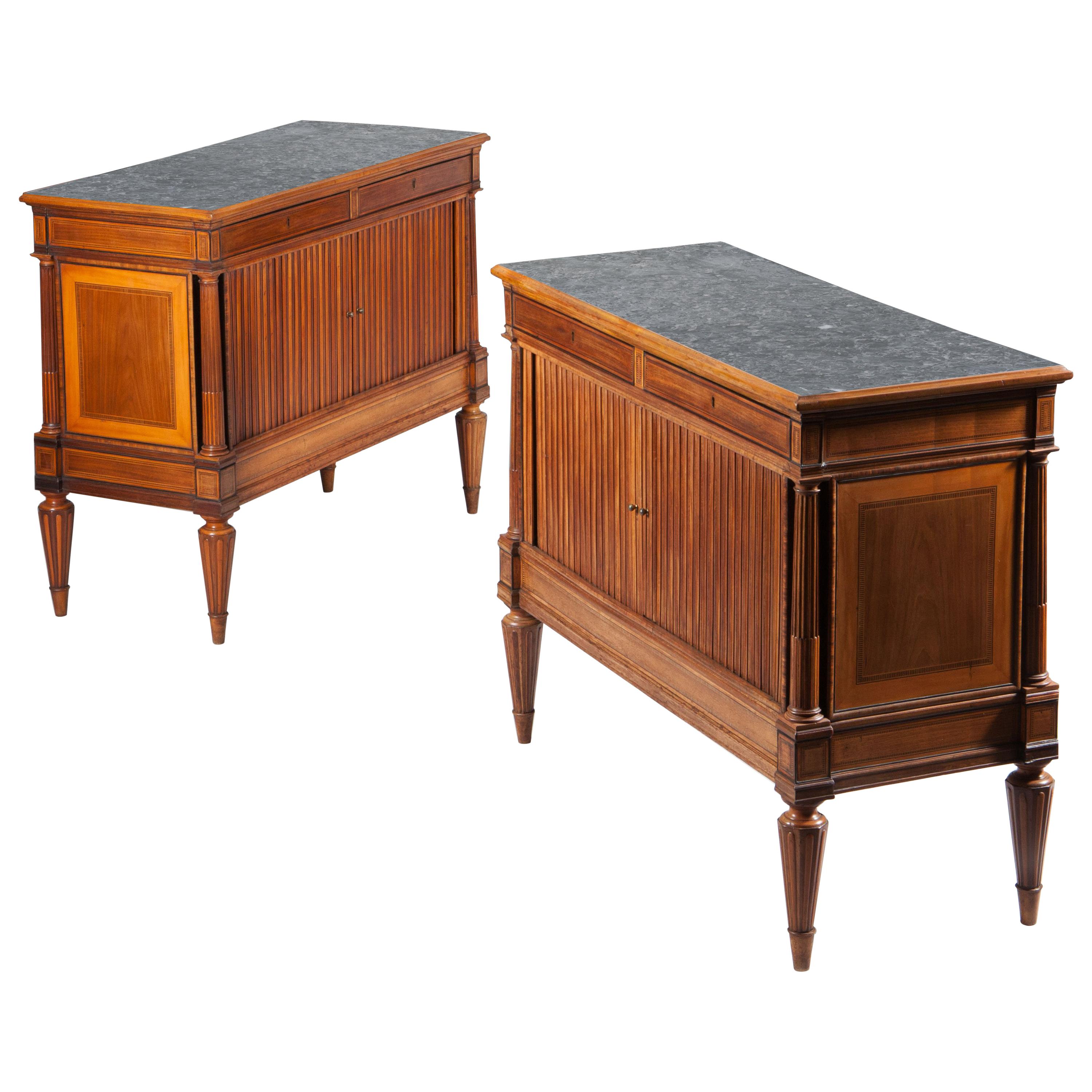 18th Century Pair of Italian Neoclassical Tambour Cabinets