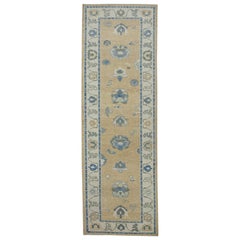 Tappeto Oushak Runner Turco Giallo e Blu Design/One Fatto a mano 3' x 9'9"