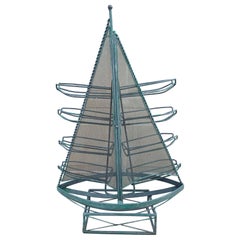 Vintage Nautical Wrought Iron Green Sail Boat Wine Rack