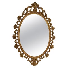 Petite Hollywood Regency Gilded Tole Toleware Vanity Mirror Vintage, Italy 1950s