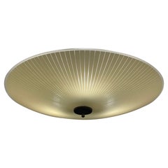 Large & Great Condition 3 Light Midcentury Modern Glass Flush Mount w. Teakwood