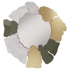 Contemporary Wall Mirror in Clear Glass Featuring Marble and Metal Frame