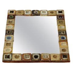 La Borne 20th century design colored ceramic wall mirror circa 1960 36 cm