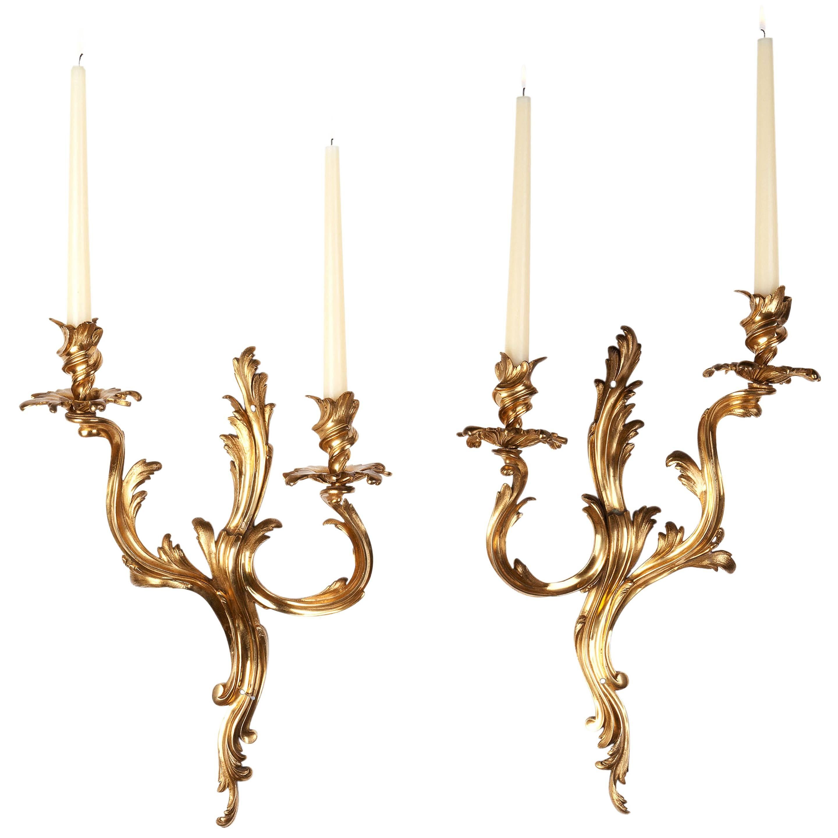 French Louis XV Pair of Ormolu Wall Lights / Sconces after Caffieri