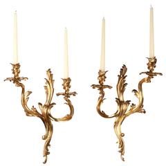 French Louis XV Pair of Ormolu Wall Lights / Sconces after Caffieri