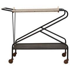 Vintage Rare Pilastro Rolling Perforated Metal Bar Cart