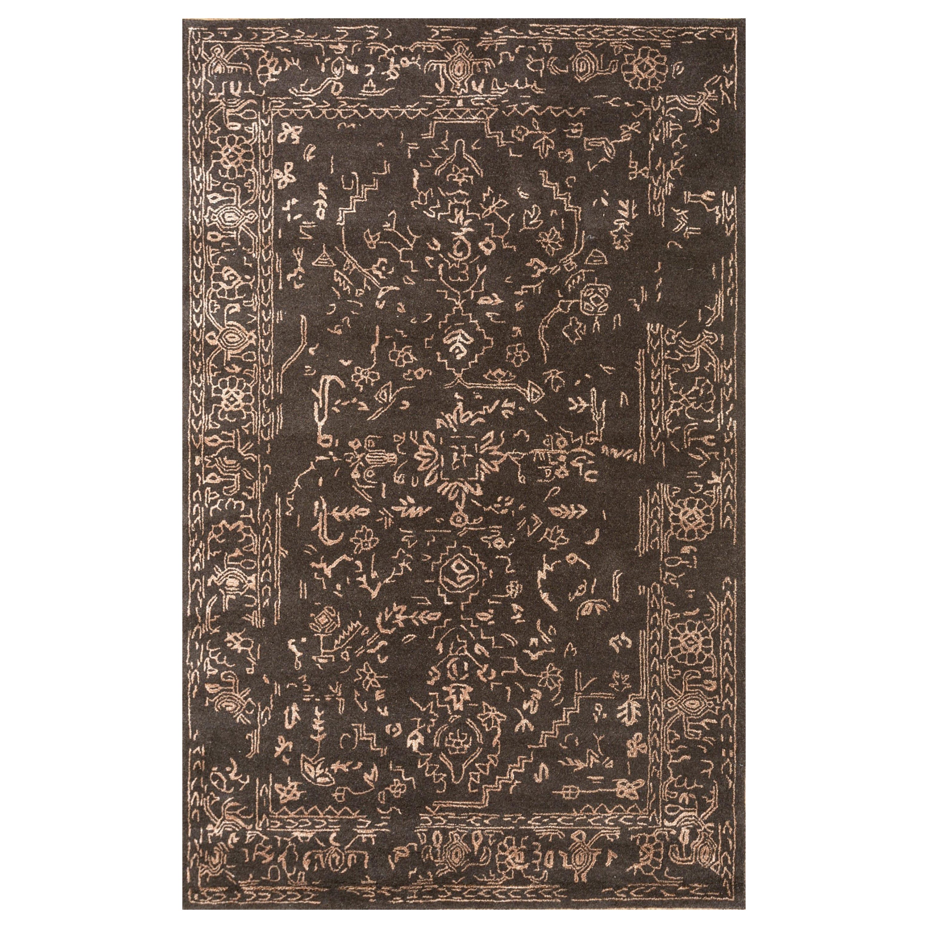 Hand-Tufted Wool and viscose Rug in Dark Brown and Apricot, Transitional Design