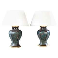 Pair of Japanese Cloisonné Vases as Table Lamps