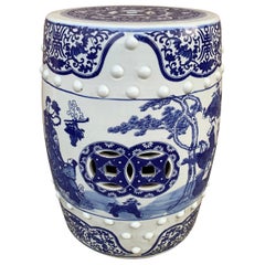 Taburete o mesa auxiliar de jardín de porcelana azul y blanca Chinoiserie