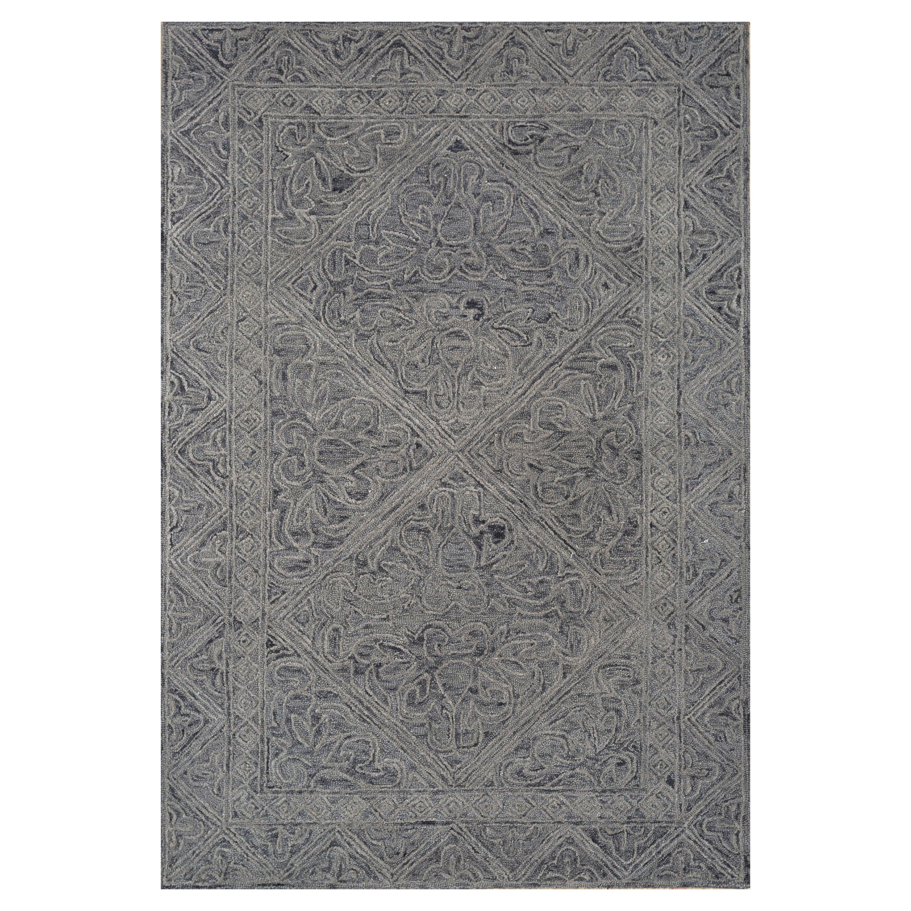 Tapis en laine touffeté à la main, ardoise ébène et gris foncé, design abstrait contemporain