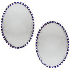 Vintage Pair of Blue Irish mid century Oval Mirrors