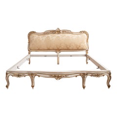 Early 19 C. Large Italian Rococo Style Bed Hand Painted with Gilt Work
