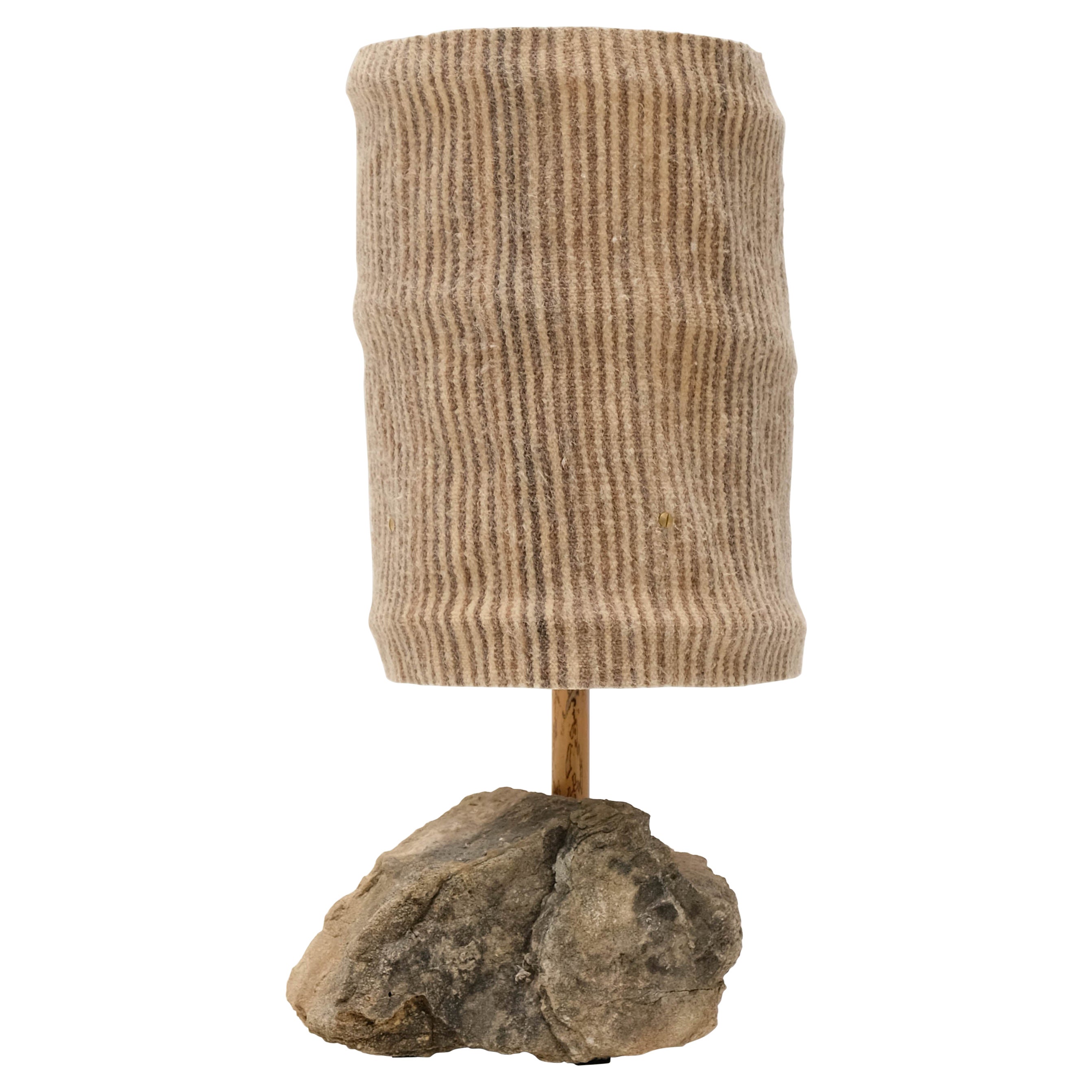 Hjra Table Lamp, Handspun and Handwoven wool lampshade, Made of Rock and Reed