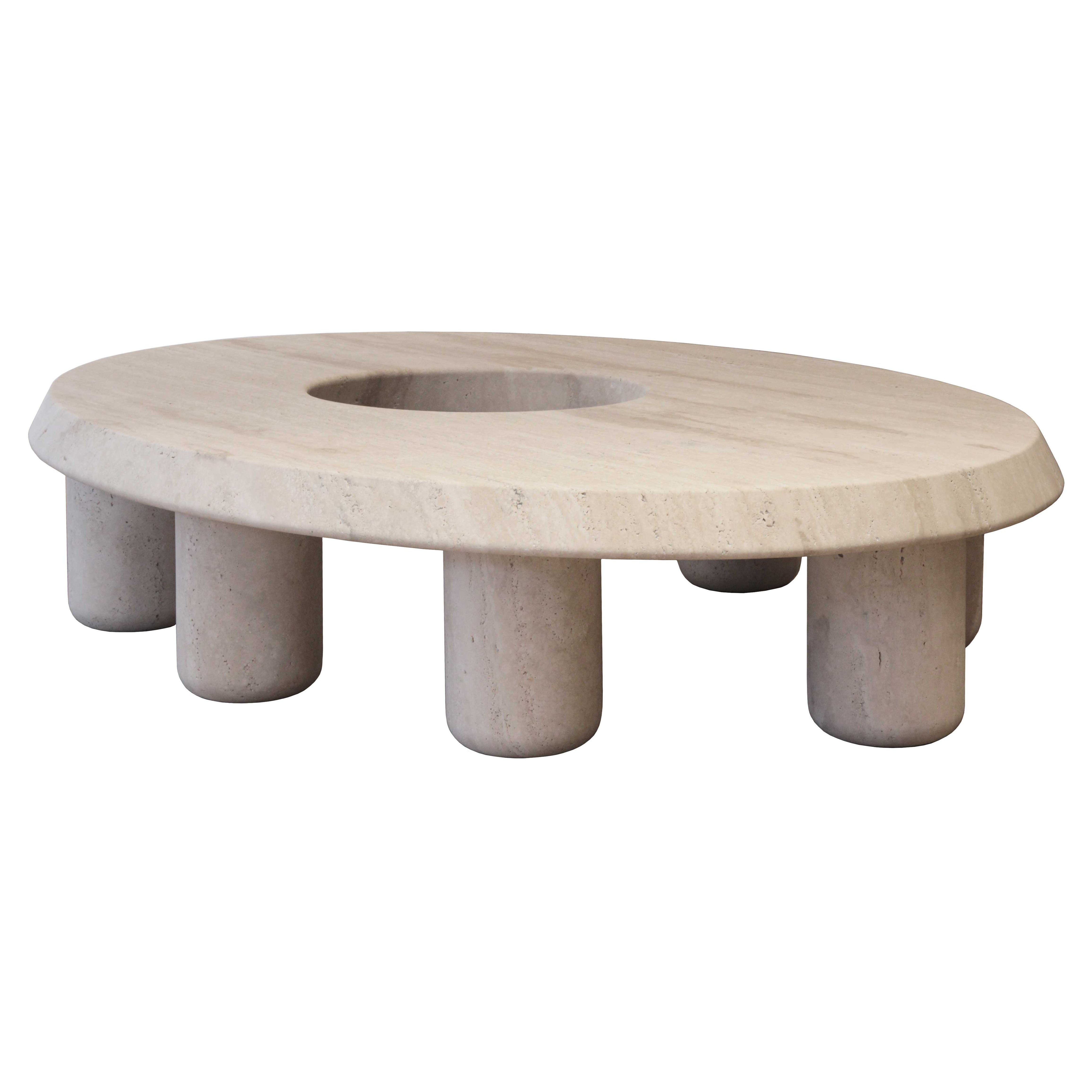 Contemporary Sculptural Helios Coffee Table in Travertine by Michel Amar