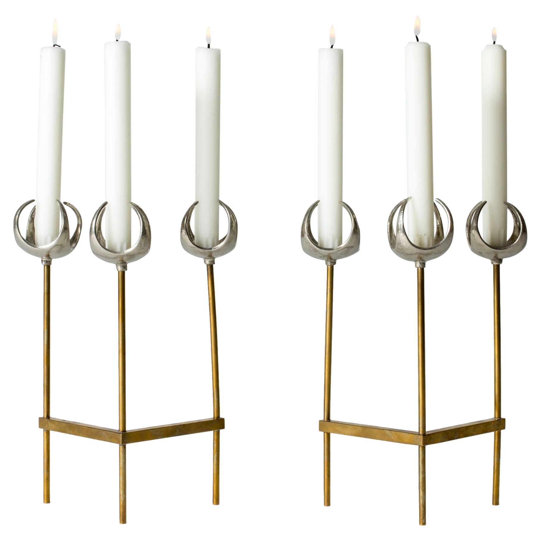 Chandeliers modernistes en argent et bronze d'Olof Barve, Suède, années 1960 en vente