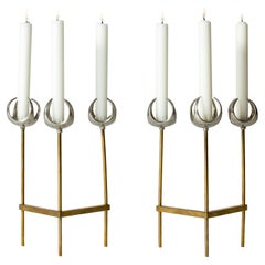 Candeleros modernistas de plata y bronce de Olof Barve, Suecia, años 60