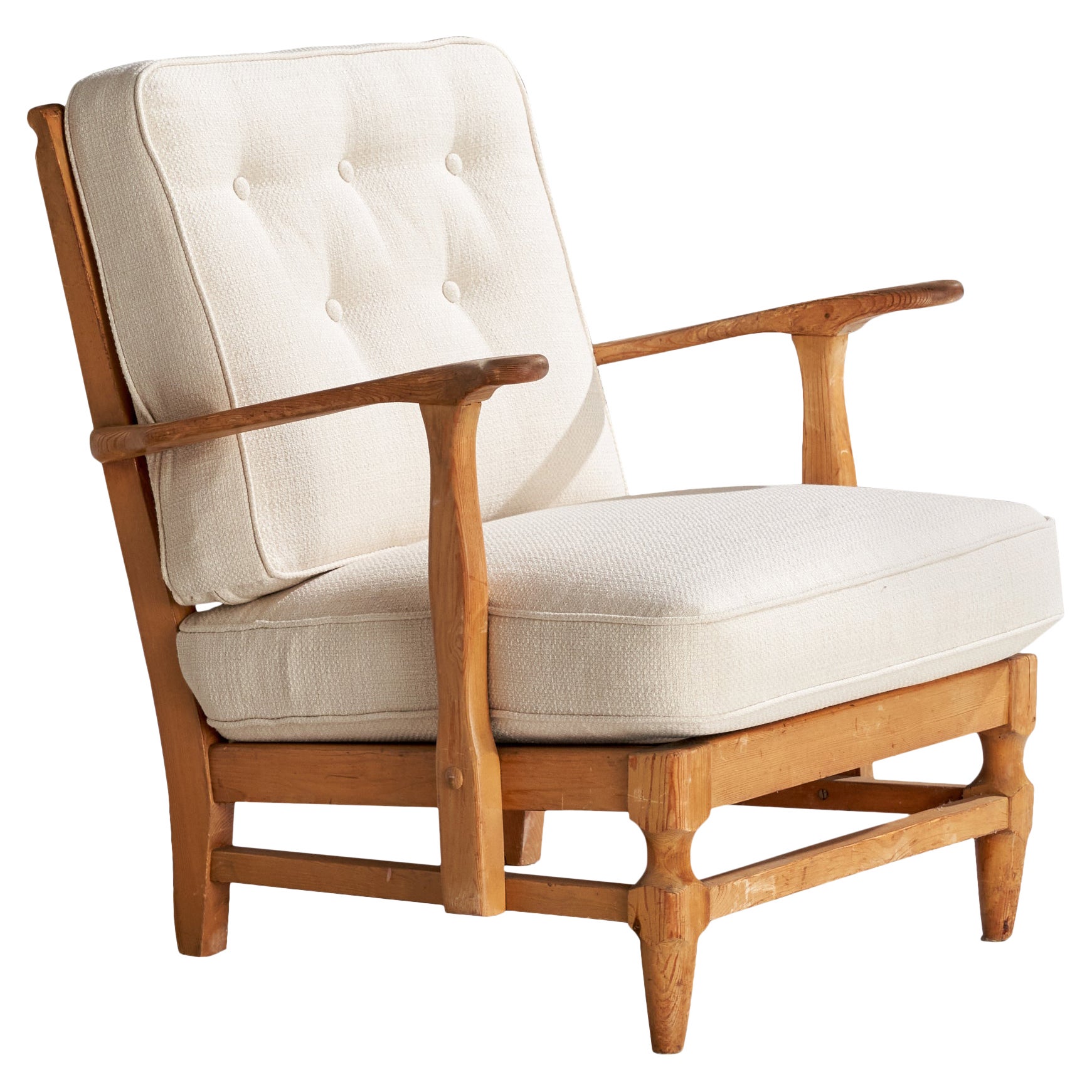 Göperts Möbler, Lounge Chair, Pine, Fabric, Sweden, 1940s For Sale