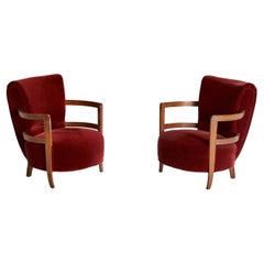 Französische Designerin, kleine Loungesessel, Eiche, Samt, Frankreich, 1930er Jahre