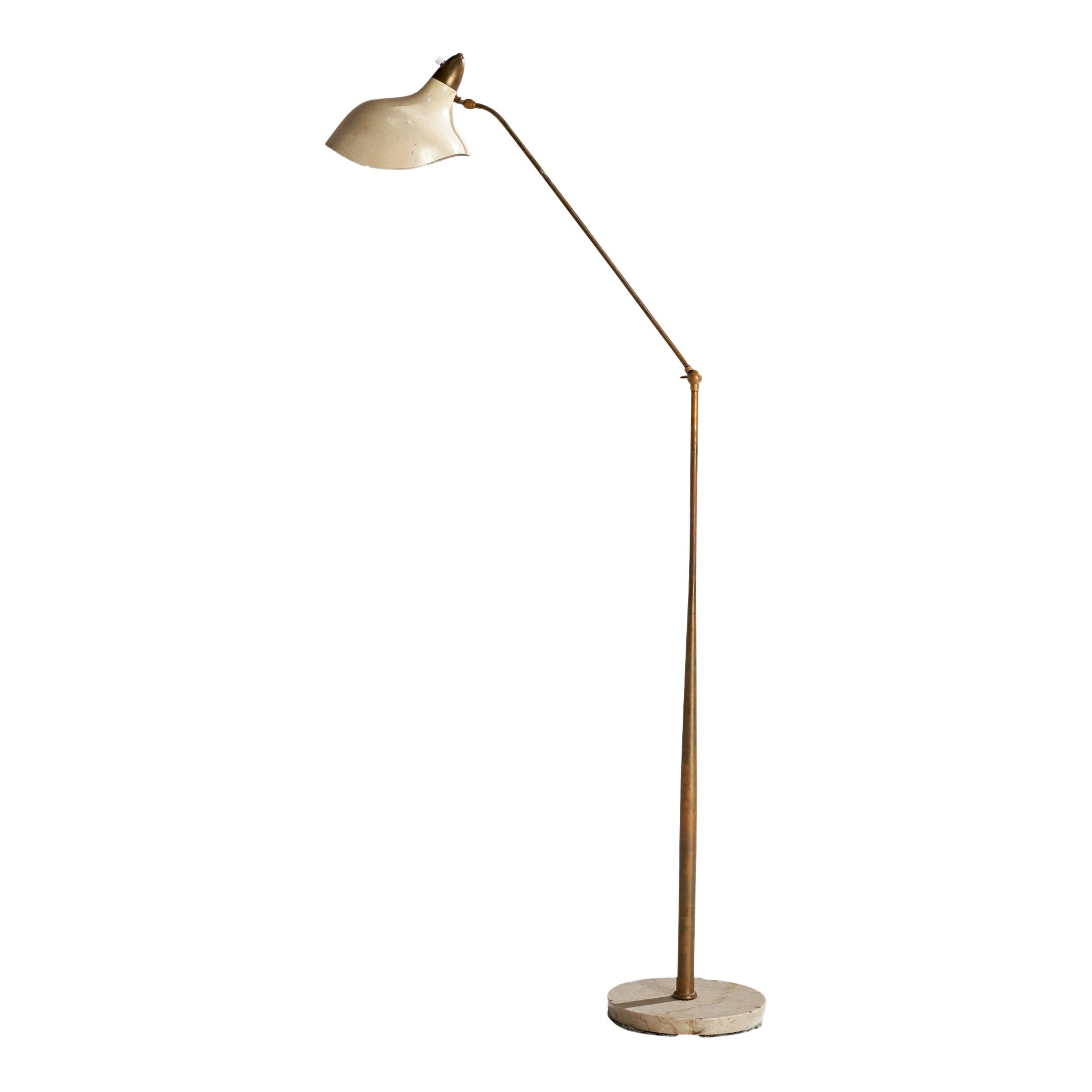 Designer italien, lampadaire, laiton, métal, marbre, Italie, années 1950