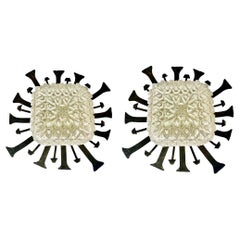 Pair of Wall lighting Brutalist metal with glass Helena Tynell Attr, 1960s