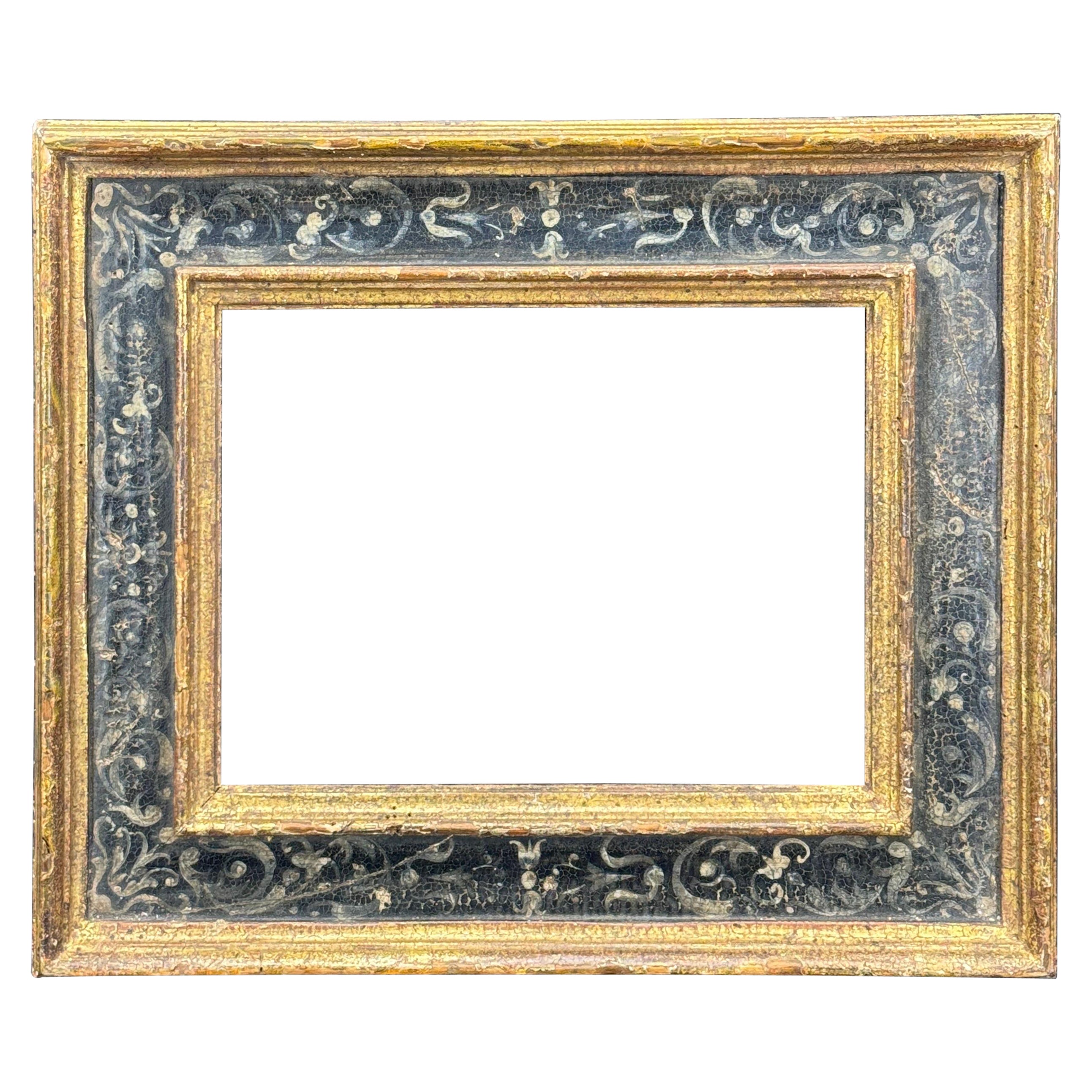 Marco de Arte Italiano Florentino de Madera Dorada en Oro Negro