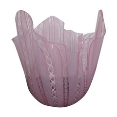 Pink Murano Italian Art Glass Fazzoletto Vase by Bianconi, Venini