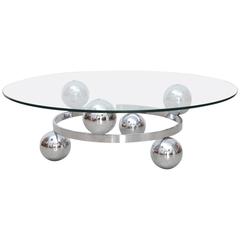 Round Chrome Sputnik Atomic Coffee Table with Glass Top