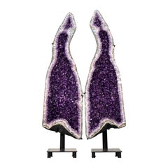 Sculptural 9 Ft Tall Amethyst Geodes, X-Large Natural Dark Purple Amethyst Druzy