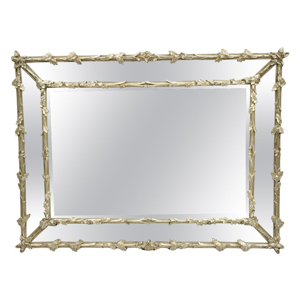 Vintage Friedman Brothers Hollywood Regency Silver Gilt Faux Bois Wall Mirror