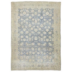 Floral Designed Antique Persian Tabriz Wool Rug In Blue