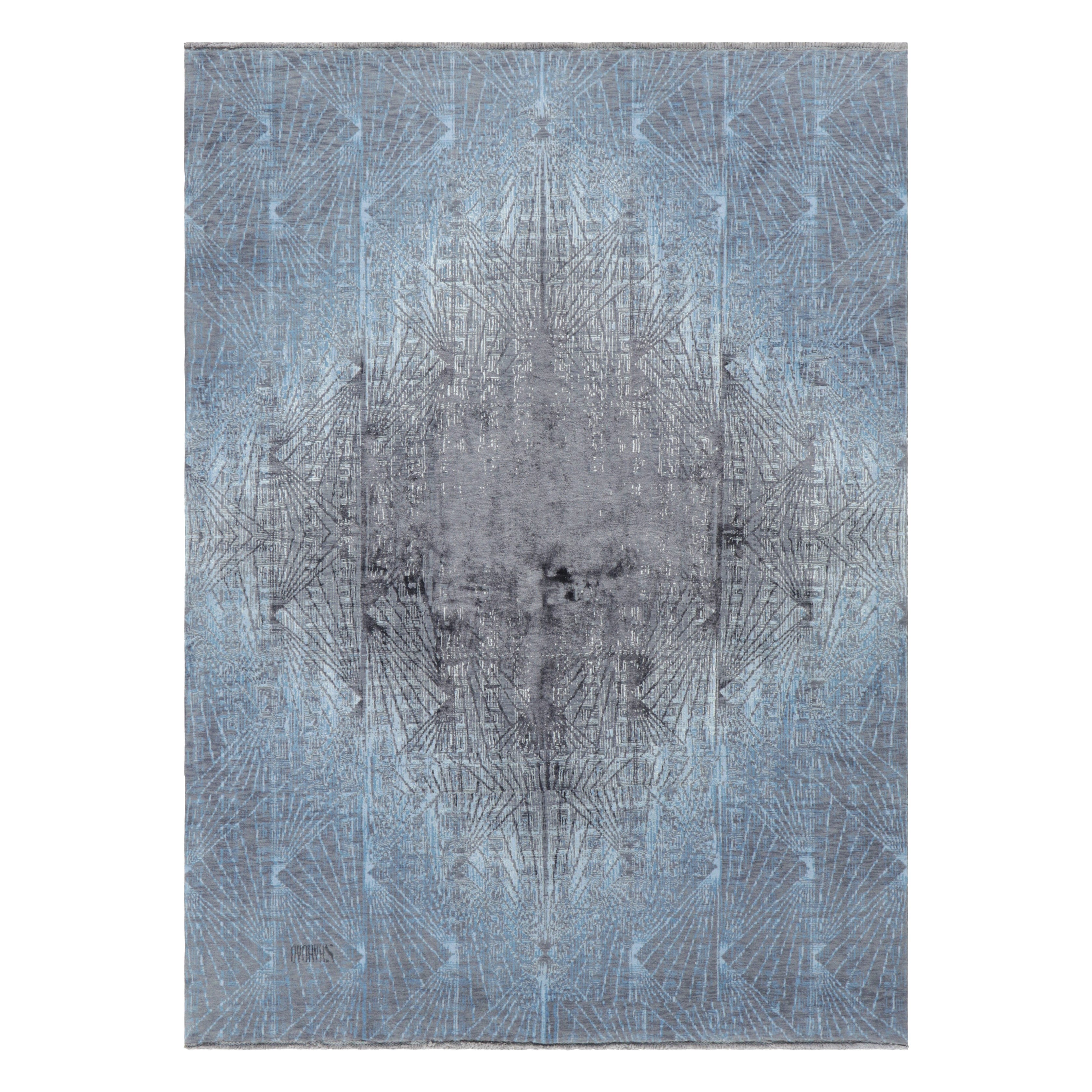 Rug & Kilim’s Contemporary Geometric Rug In Blue And Gray “Abstract Medallion”