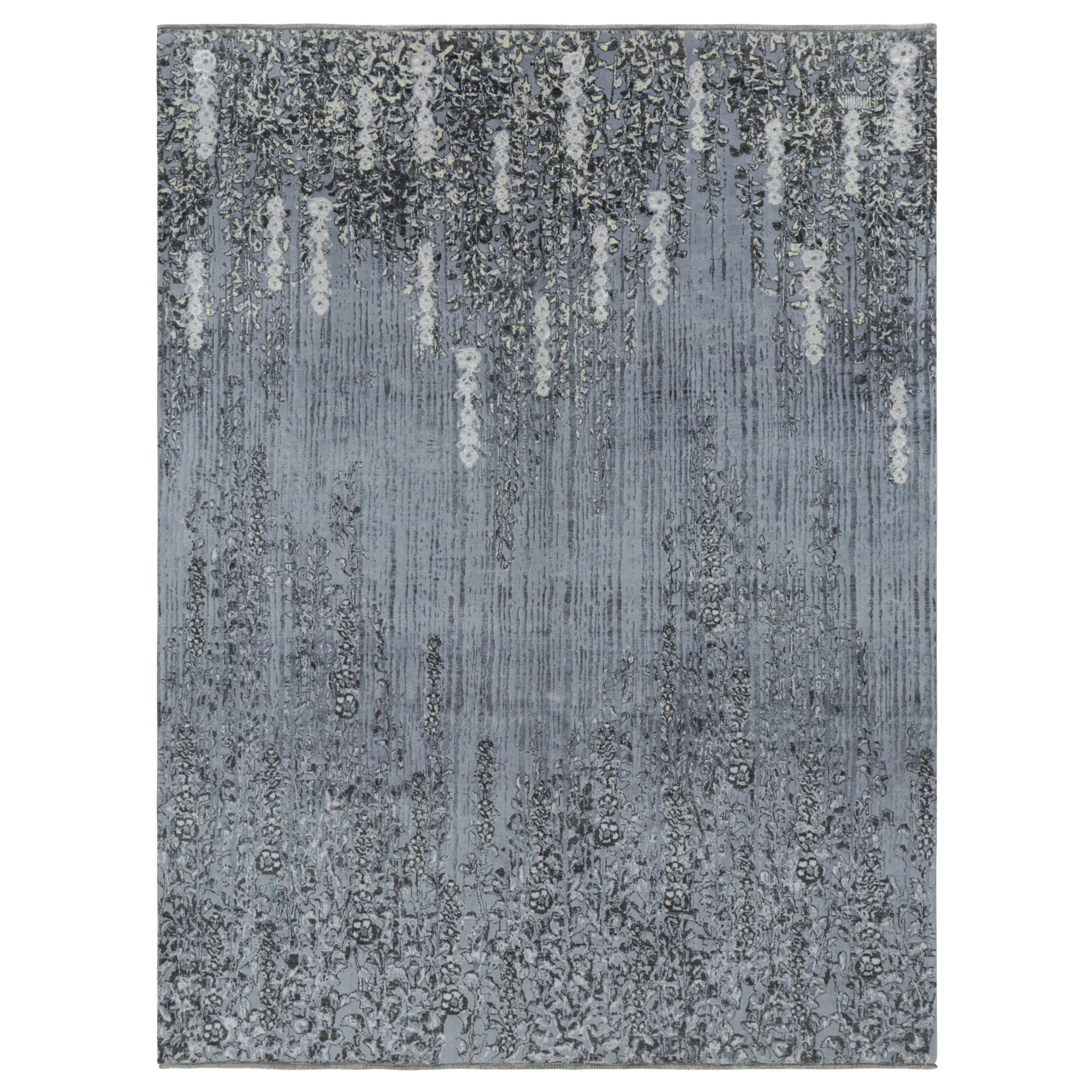 Rug & Kilim’s Abstract Floral Rug In Tones Of Gray And Black “Shakaviz” For Sale