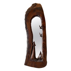 Mid Century Adirondack Folk Art Espejo Live Edge Coastal
