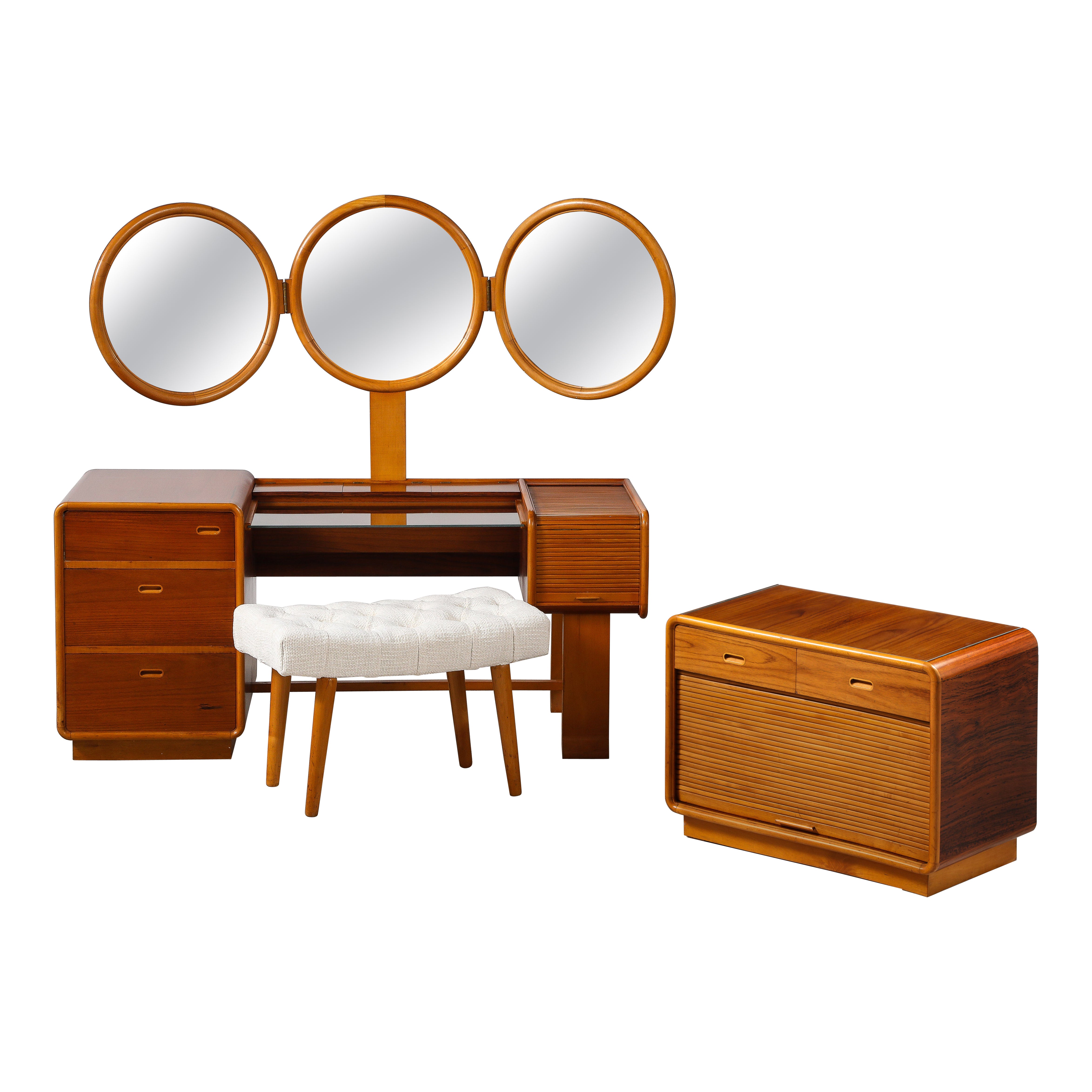 Italienischer modernistischer Waschtisch und Schrank aus Ahornholz, Italien, um 1950
