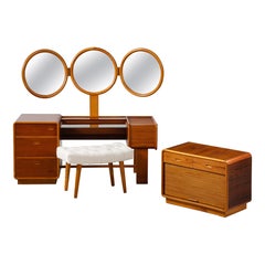 Italian Modernist Maple Wood Vanity Table and Cabinet, Italy, circa 1950