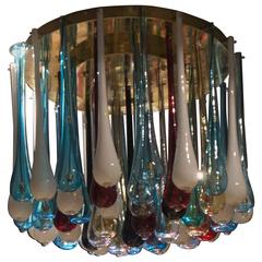 Impressive Very Large 1970s Multicolored Murano Chandelier
