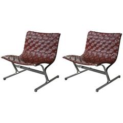 Pair of Ross Littell Leather and Chrome Chairs