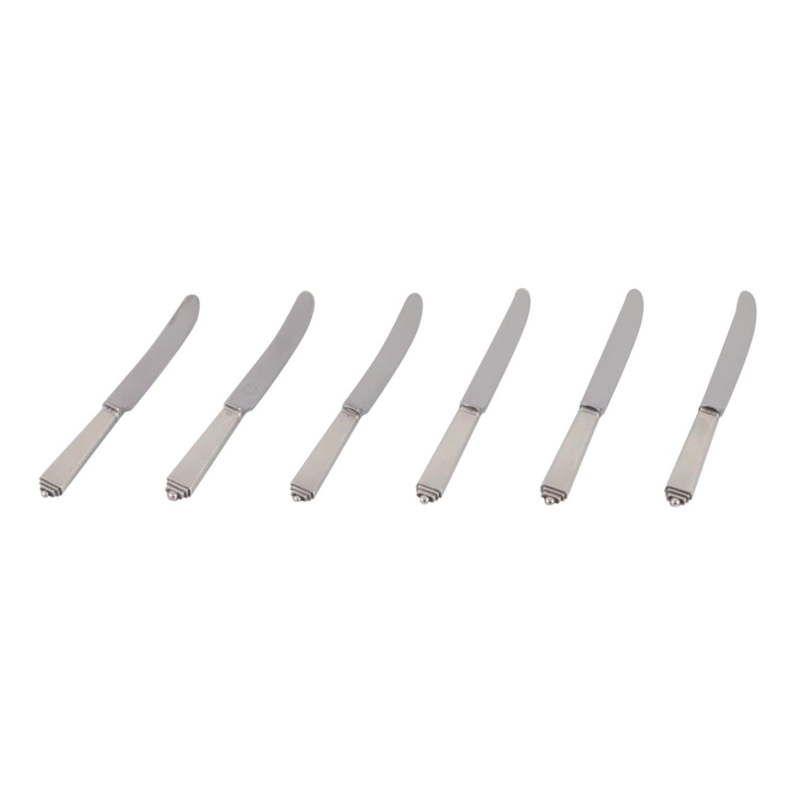 Georg Jensen Pyramid. Six fruit knives in sterling silver and stainless steel.