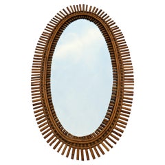 Diseño italiano, espejo ovalado, ratán, bambú