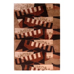 Alfombra Cubist Beige-Marrón Lana y Seda Patrón Geométrico by Rug & Kilim