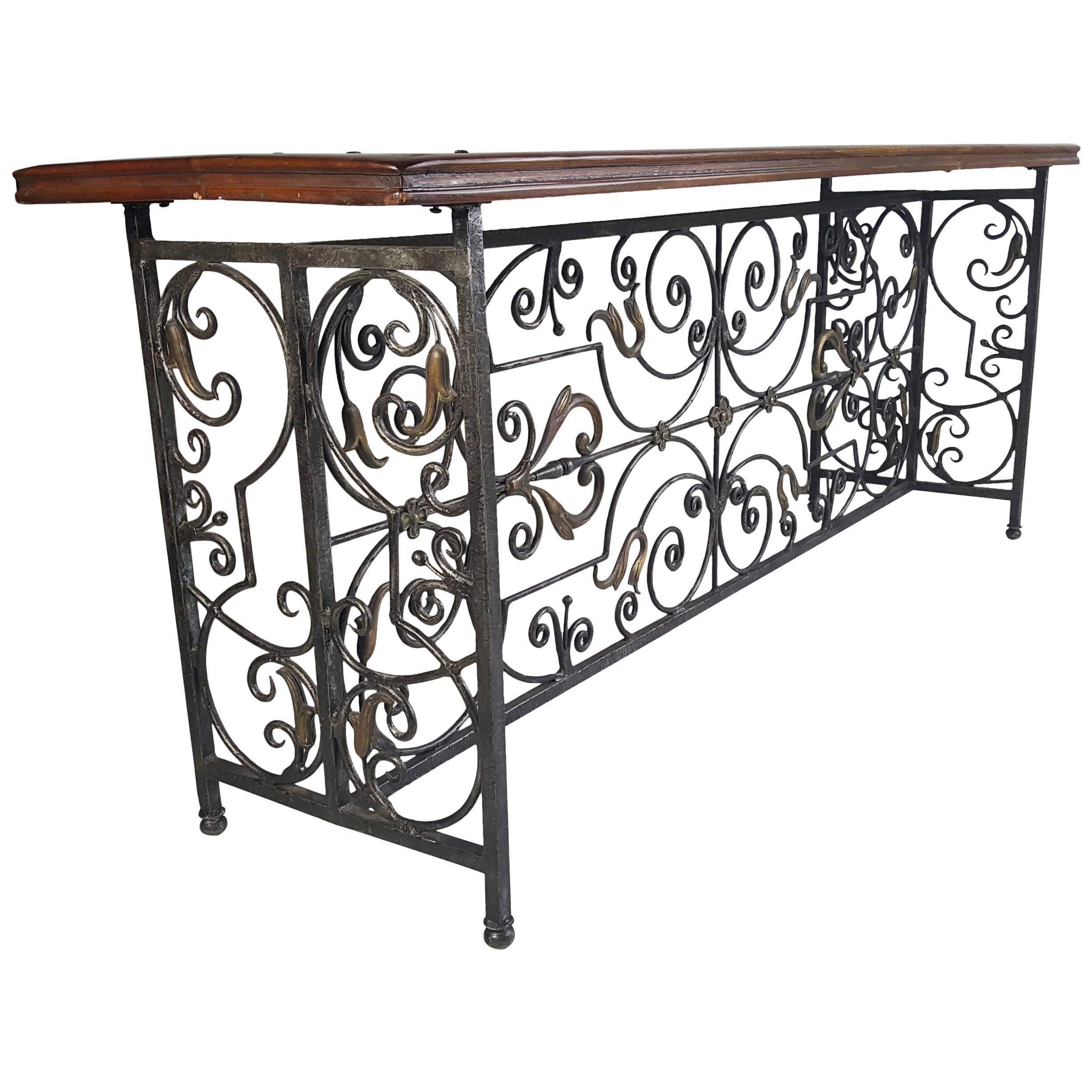 French Wrought Iron and Brass/Bronze Console Table
