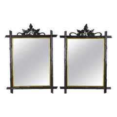 Set Of Two 19th Century Rustic Black Forest Wall Mirrors, Gilt Bars, AT ca. 1870