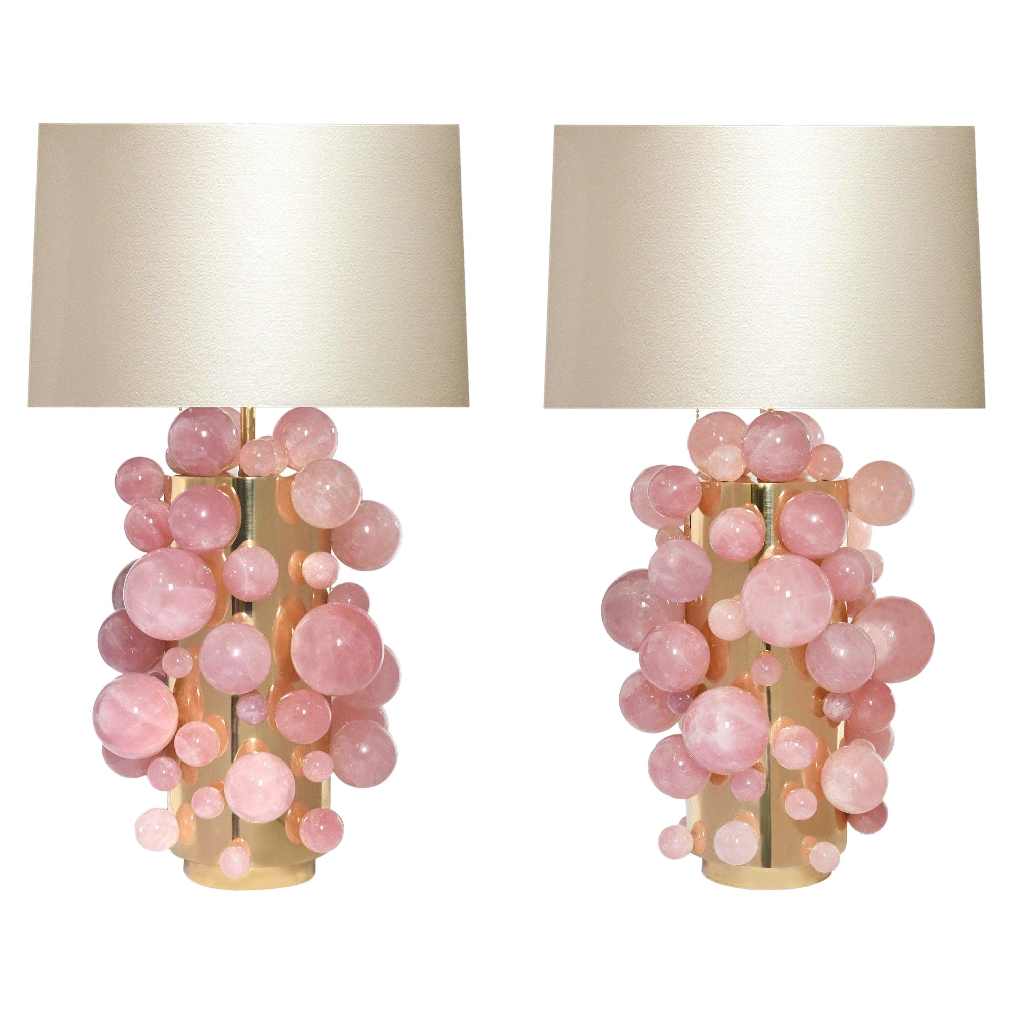 Lampes à bulles en cristal de roche rose par Phoenix
