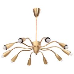 Stunning Sputnik Brass Chandelier with Ten Arms, Italy, 1950s 1
