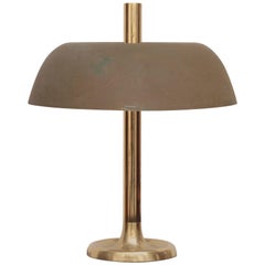 Beautiful Hillebrand Brass Table Lamp with Green Shade, Germany, 1960s