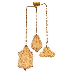 Trio Of Mid-Century Caged Quilted Murano Glass Pendants
