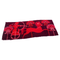 Alfombra escandinava Rya en tonos rosas de la década de 1970 de renacimiento etrusco