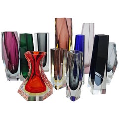 Collection of 11 Mid Century Modern Sommerso Glass Vases, Italy 1960s and 1970s