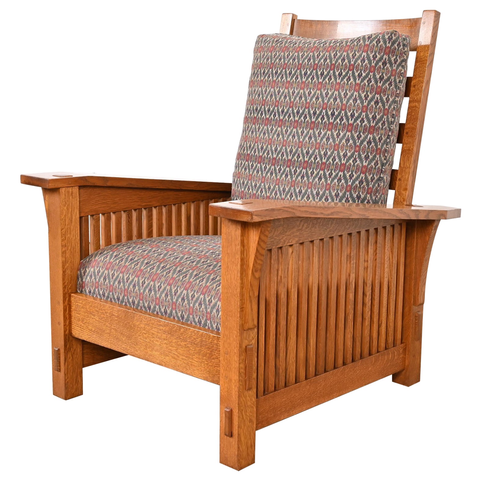 Stickley Mission Oak Arts & Crafts con fusto reclinabile Morris Lounge Chair