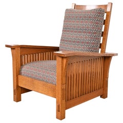 Stickley Mission Oak Arts & Crafts con fusto reclinabile Morris Lounge Chair